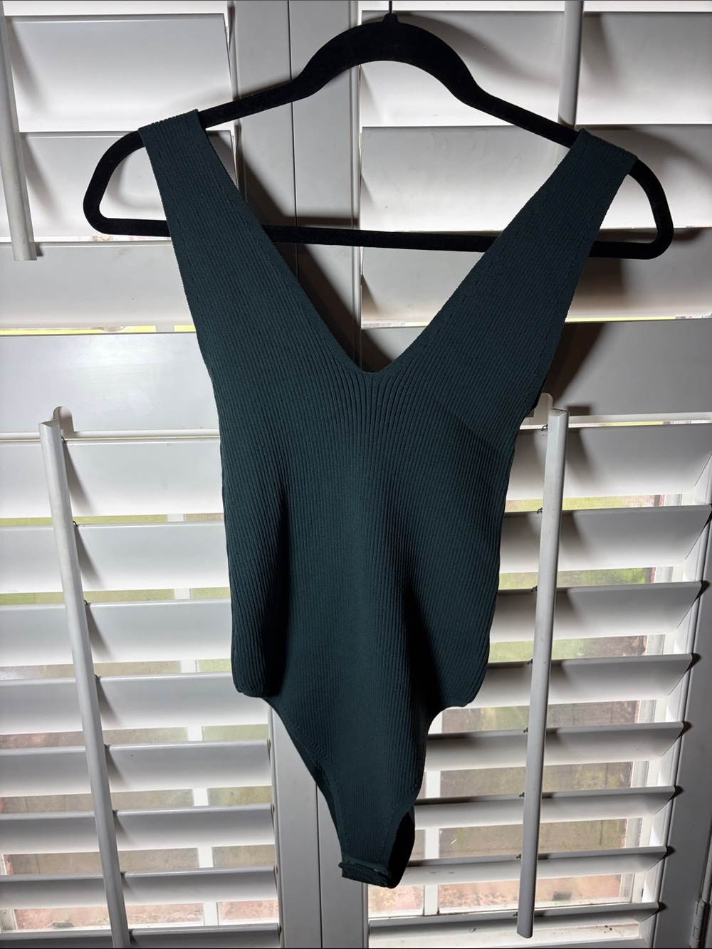 Wishlist Ribbed Deep V-Neck Bodysuit - Dark Teal